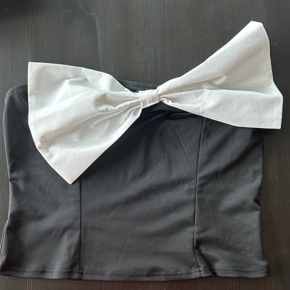 Amazon Black Crop Top with White Bow